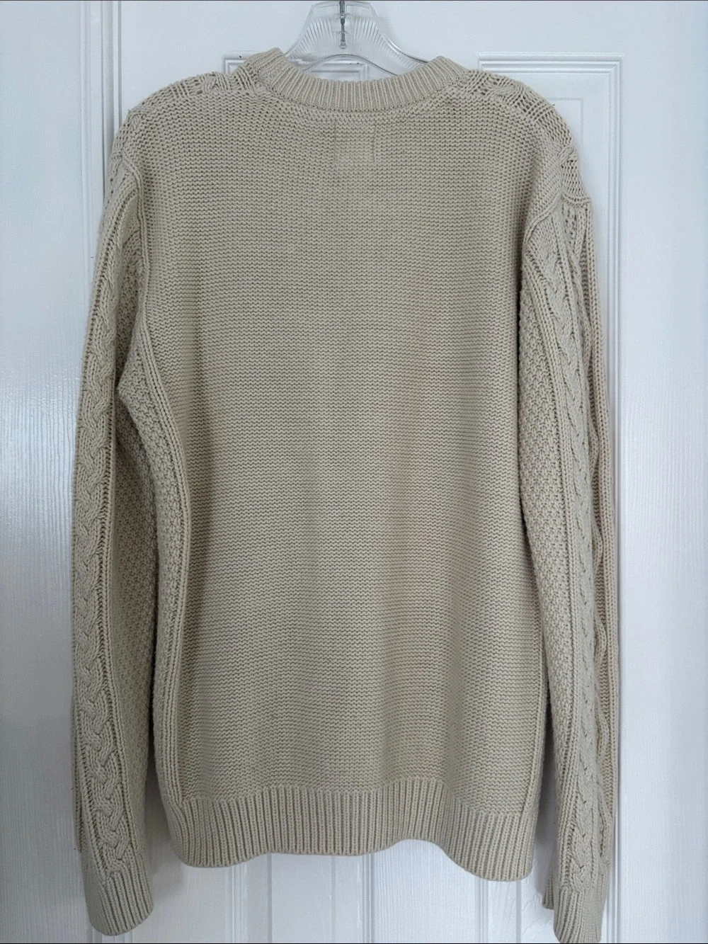H&M L.O.G.G. Men's Cream Cable Knit Crewneck Grandpa Tunic Sweater Size Medium